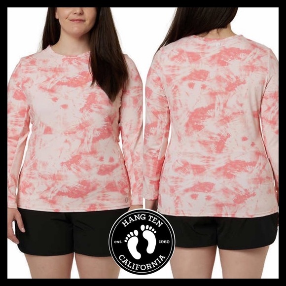 Hang Ten Quick-Dry UPF 50+ Protection Long Sleeves Front Pocket Sun Tee Pink - Picture 4 of 5